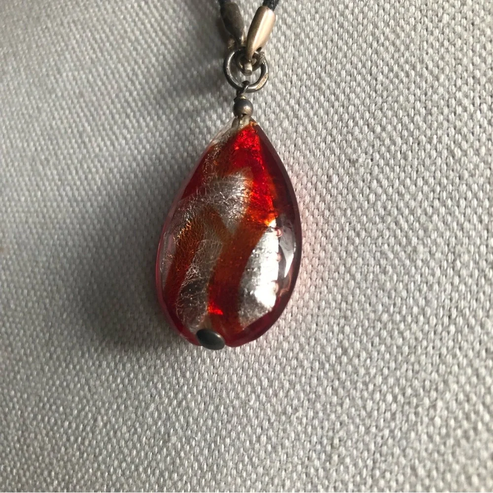 Murano Glass Red & Silver Teardrop Pendant - Picture 8 of 11